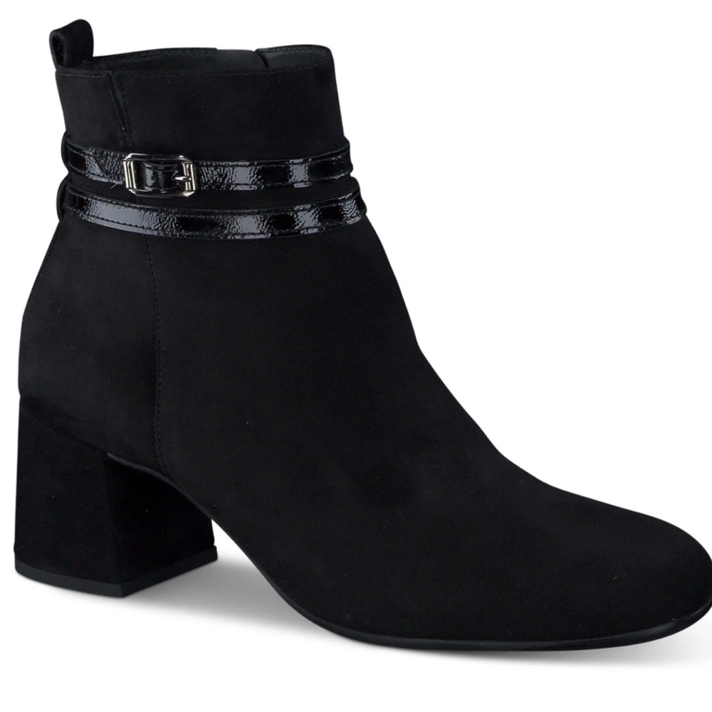 Paul Green Black Suede Ankle Boots with Patent Strap